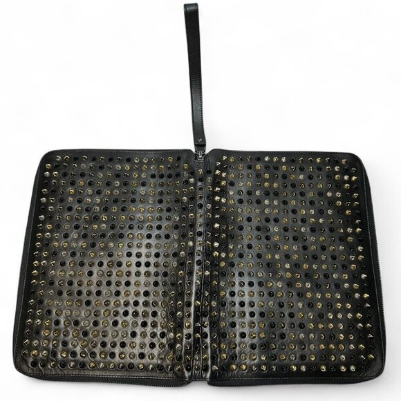 Christian Louboutin Black Leather Calfskin Spiked iPad Case/Wristlet - Picture 15 of 16